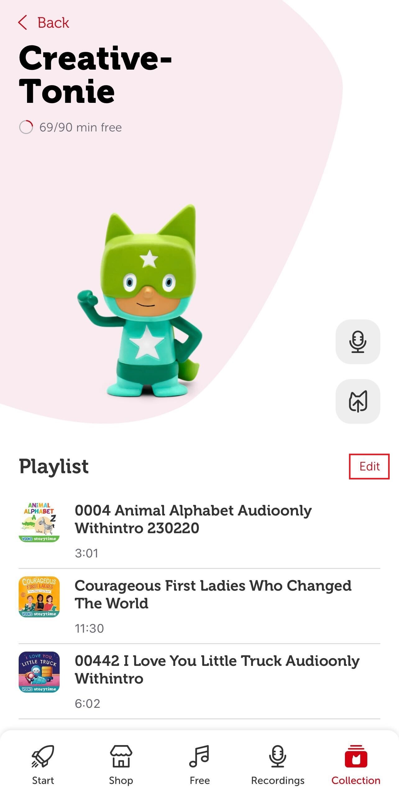 How do I change the order of the content on my CreativeTonie? tonies